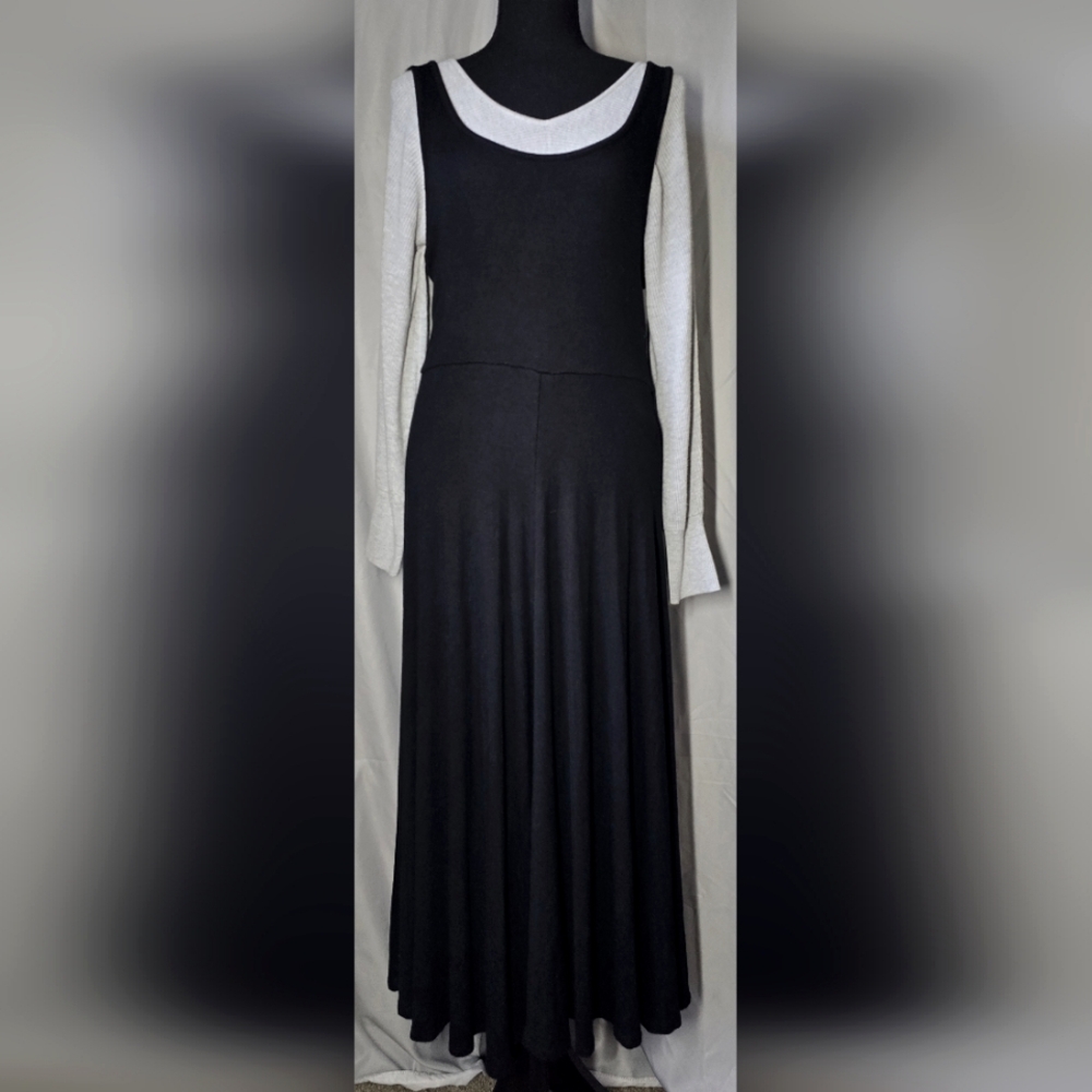 🖤🩶COLLEGIATE CORE BLSCK RIBBED DRESS & GRAY RIBBED V-NECK SWEATER OUTFIT, LRG